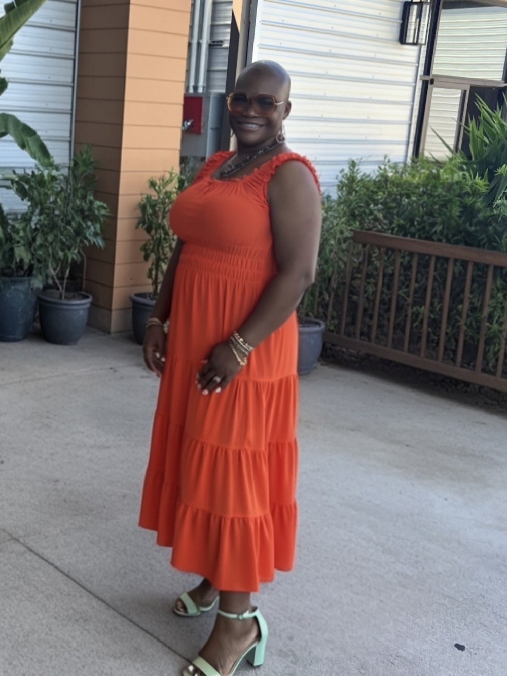 Alex Marie Orange Tiered Maxi Dress - Sleeveless Ruffled Straps